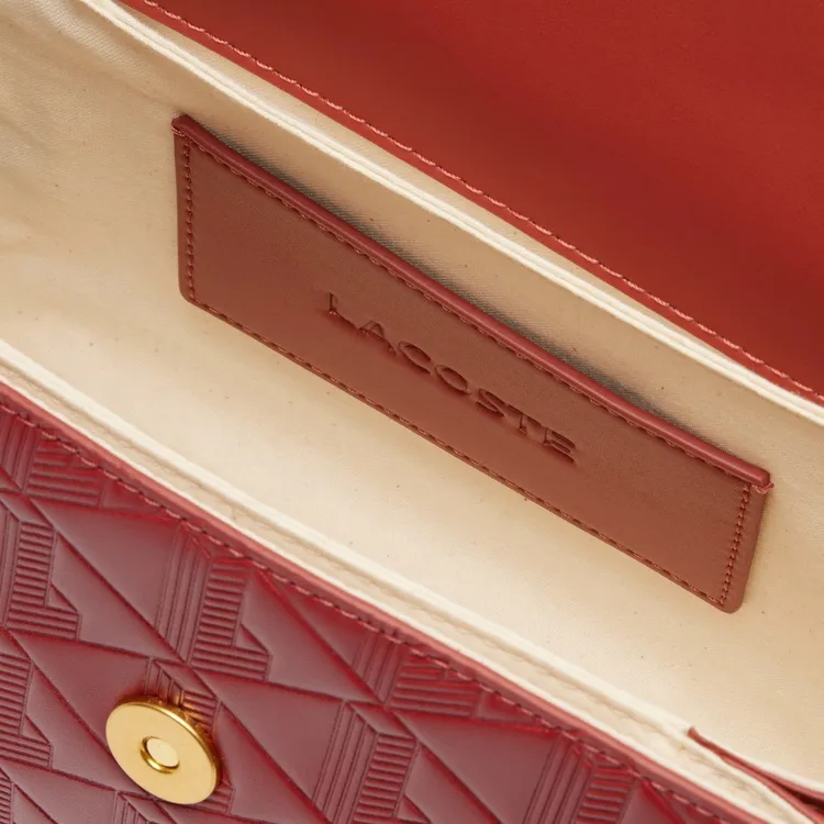 LACOSTE Cow Leather Messenger Bag, Crossbody Bag, Shoulder Bag Women's Red-3