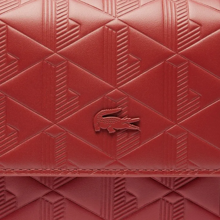 LACOSTE Cow Leather Messenger Bag, Crossbody Bag, Shoulder Bag Women's Red-4