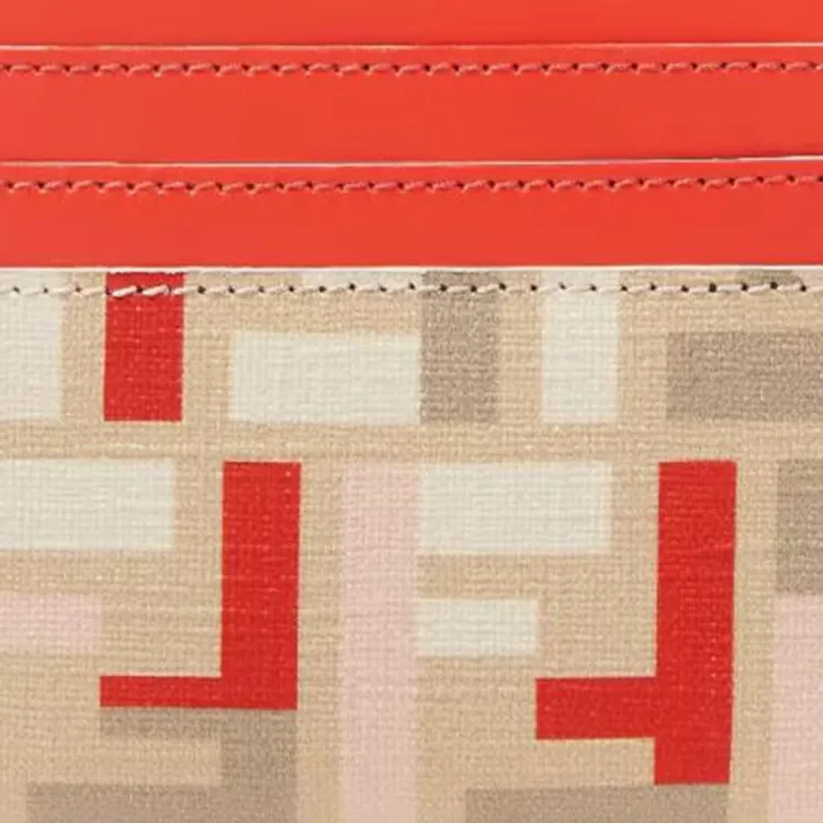 FENDI ROMA Fabric With Calfskin Card Holder Women's Beige-3