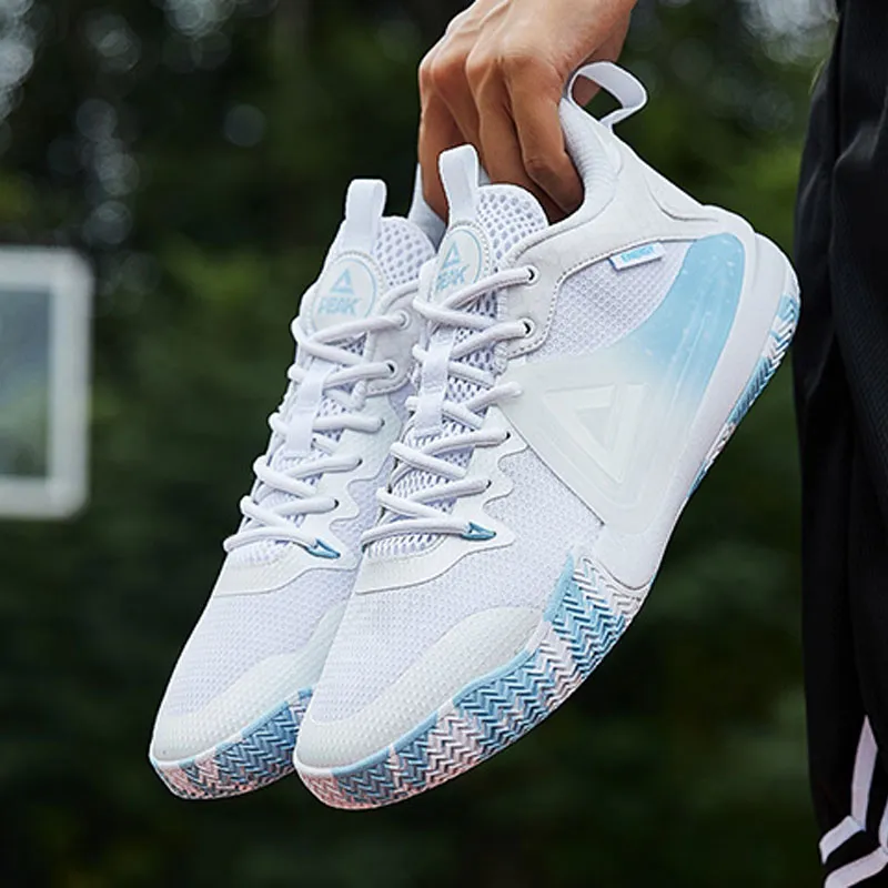 PEAK Cushioning Breathable Low-Top Basketball Shoes Men's White Blue-6
