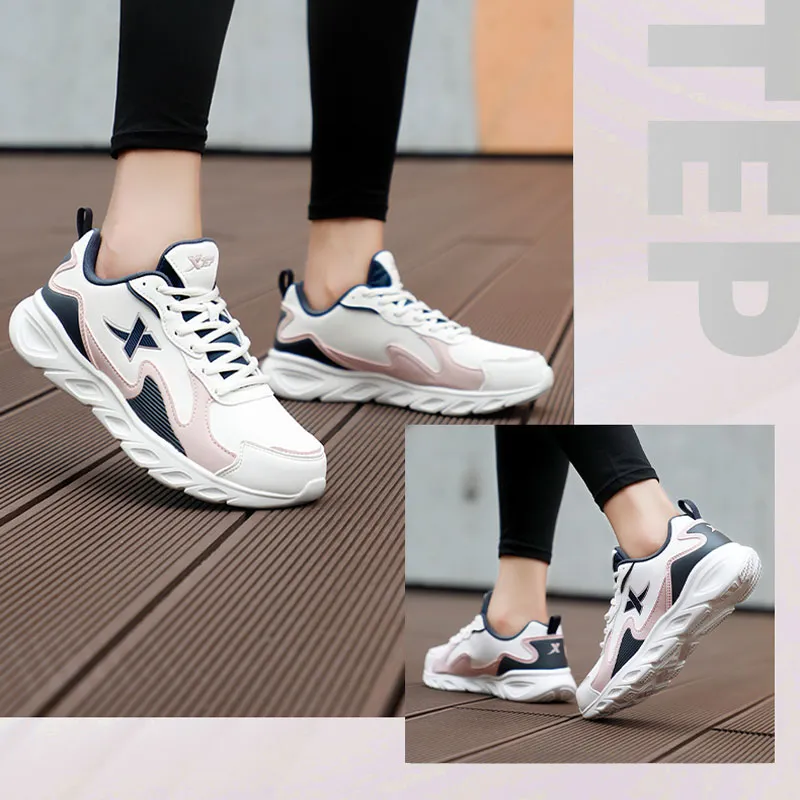 XTEP Slip Resistant Water Resistant Low Top Casual Running Shoes Women's White Gray-8