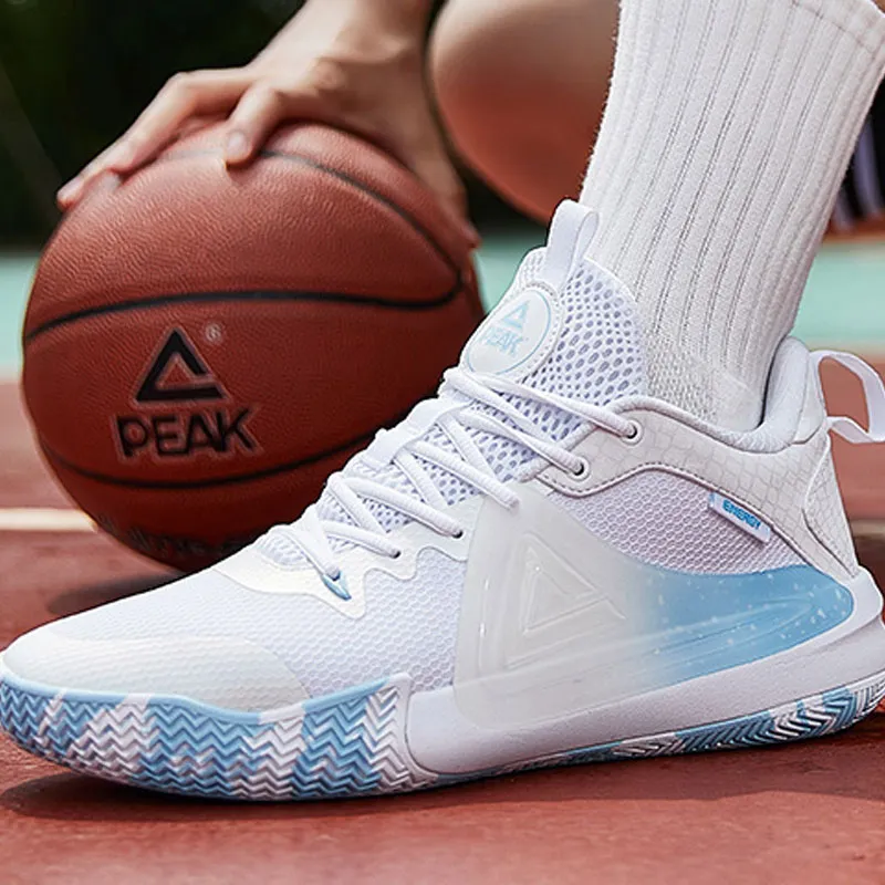 PEAK Cushioning Breathable Low-Top Basketball Shoes Men's White Blue-5