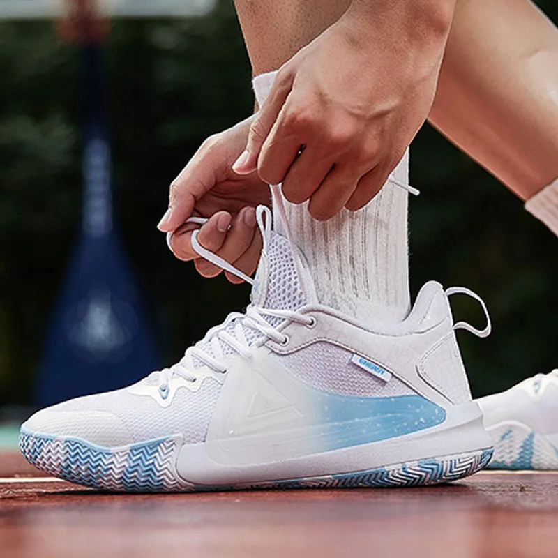 PEAK Cushioning Breathable Low-Top Basketball Shoes Men's White Blue-7