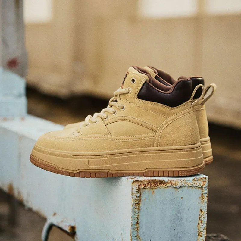 Dickies Anti-Slip And Wear-Resistant Height Increasing Mid-Top Skateboard Shoes Women's Apricot-5