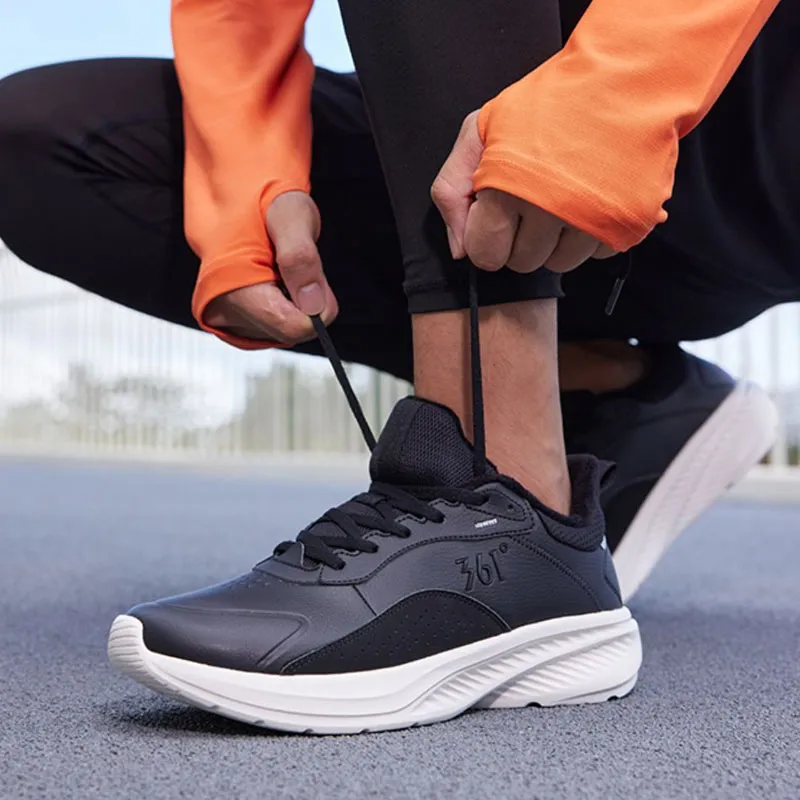 361° Anti Slip And Wear Resistant Warm Low Top Running Shoes Men's Black White-5