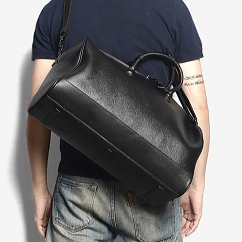 DOSRFINI Genuine Leather Top Grain Cow Leather Travel Bag Regular Men's Black-4
