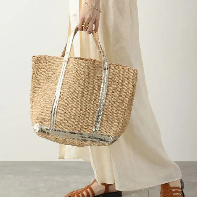 Vanessa Bruno Raffia Tote Bag, Shopping Bag, Shoulder Bag, Crossbody Bag, Handbag Women's Beige-4