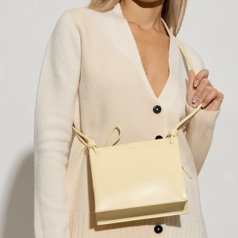 JIL SANDER Calfskin One Shoulder Handbag Women's Banana Yellow-4