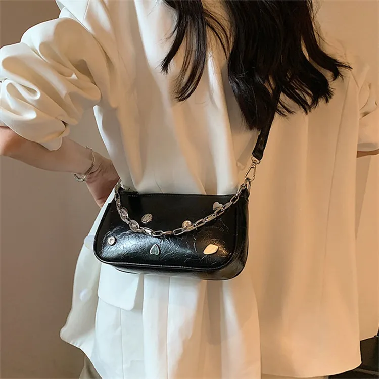 NOMK PU Shoulder Bag, Baguette Bag, Small Square Bag, Shoulder Bag, Crossbody Bag Regular Women's Silver-12