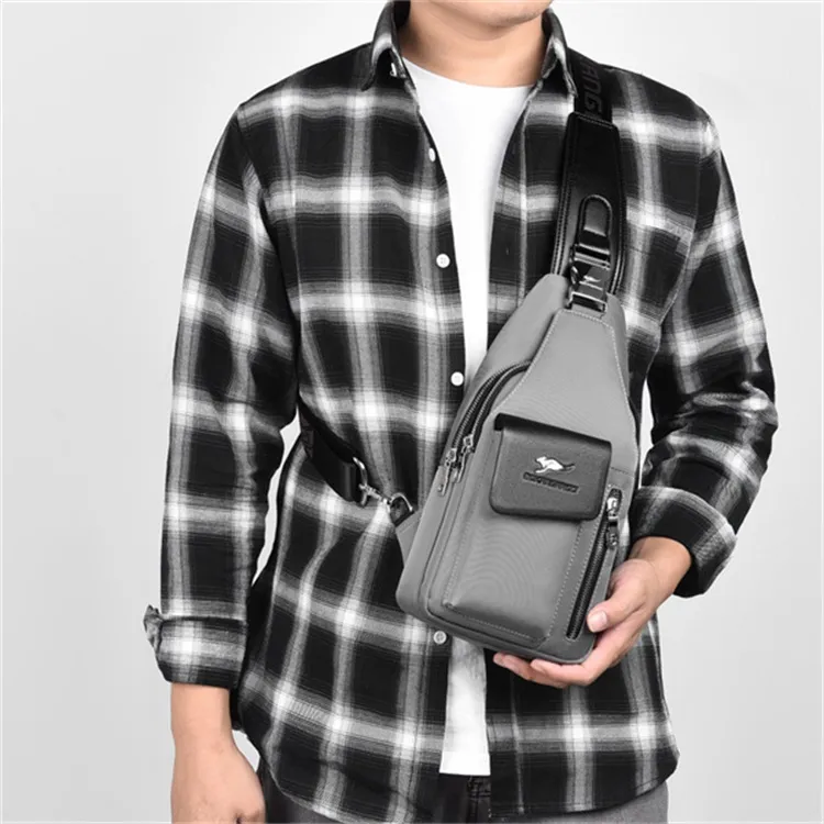 Dusen Kangaroo Oxford Sling Bag Regular Unisex Black/Silver Gray/Camouflage Black/Sapphire Blue-4