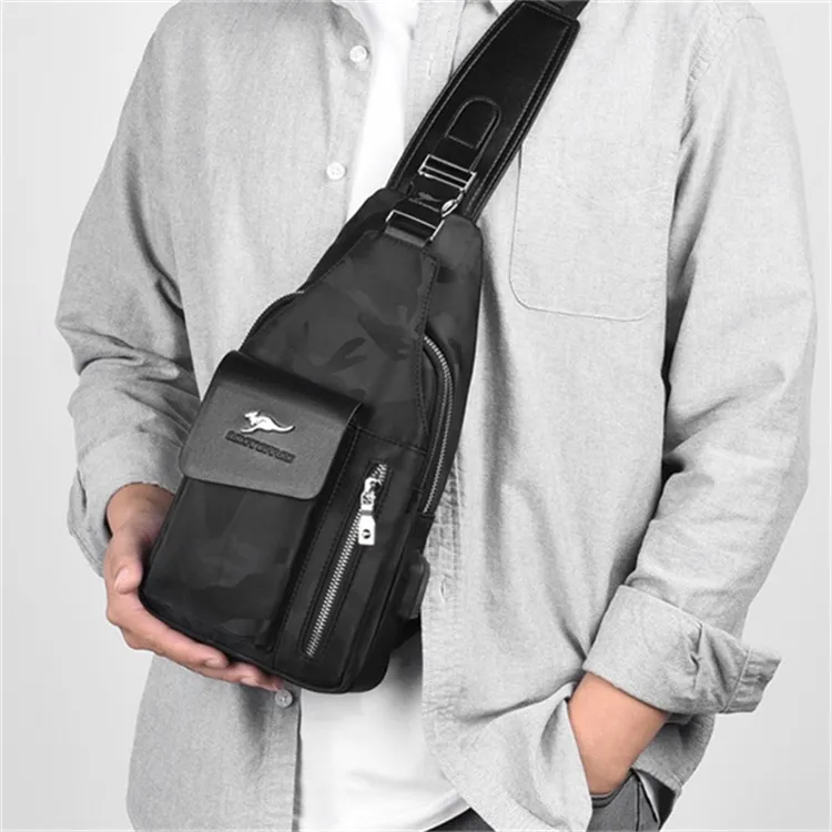 Dusen Kangaroo Oxford Sling Bag Regular Unisex Black/Silver Gray/Camouflage Black/Sapphire Blue-7