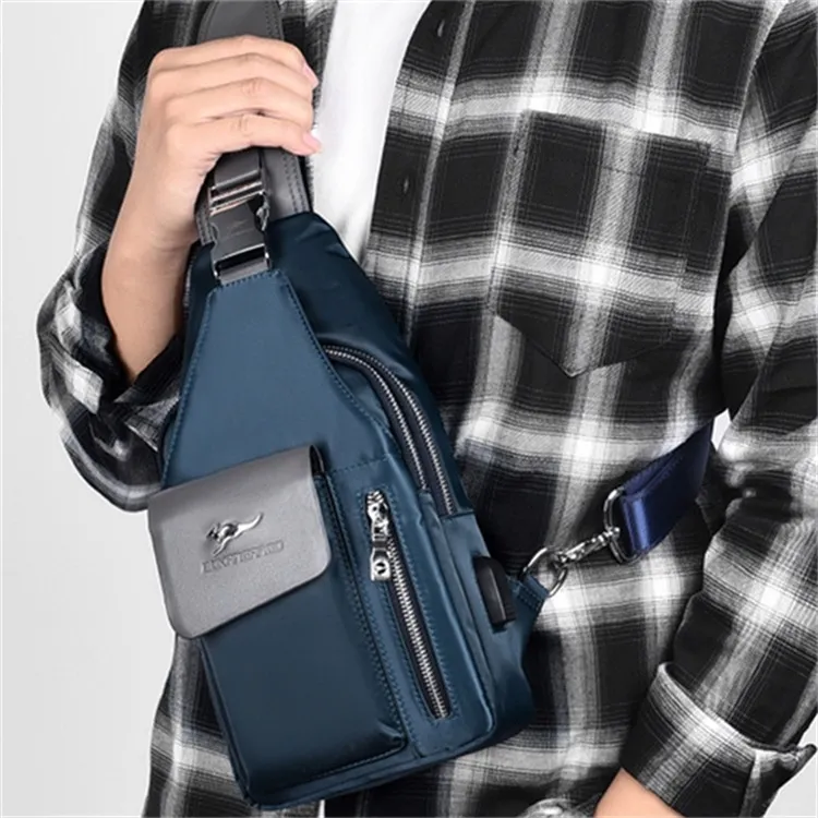 Dusen Kangaroo Oxford Sling Bag Regular Unisex Black/Silver Gray/Camouflage Black/Sapphire Blue-10