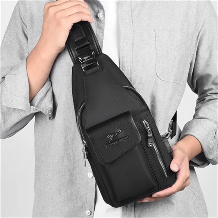 Dusen Kangaroo Oxford Sling Bag Regular Unisex Black/Silver Gray/Camouflage Black/Sapphire Blue-1
