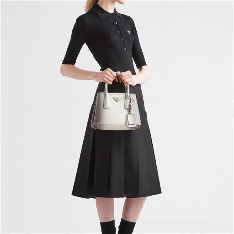 PRADA Leather Tote Bag Shopping Bag Shoulder Bag Crossbody Bag Handbag Mini Women's Gradient White-6