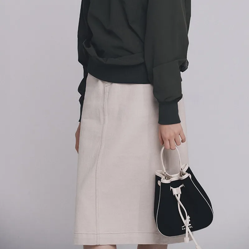 KANGOL Canvas With Leather Bucket Bag Canvas Bag Shoulder Bag Crossbody Bag Handbag Regular Unisex Black-4