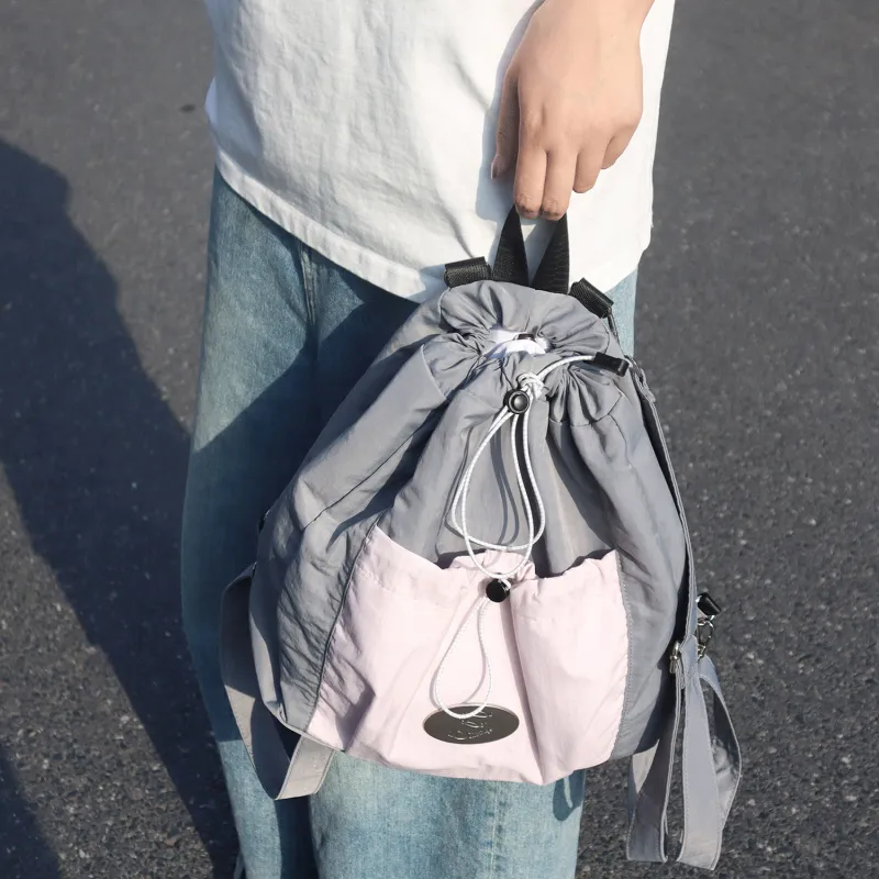 GOOD FOR NOTHING Polyamide Backpack Medium Size Unisex Gray Pink-3