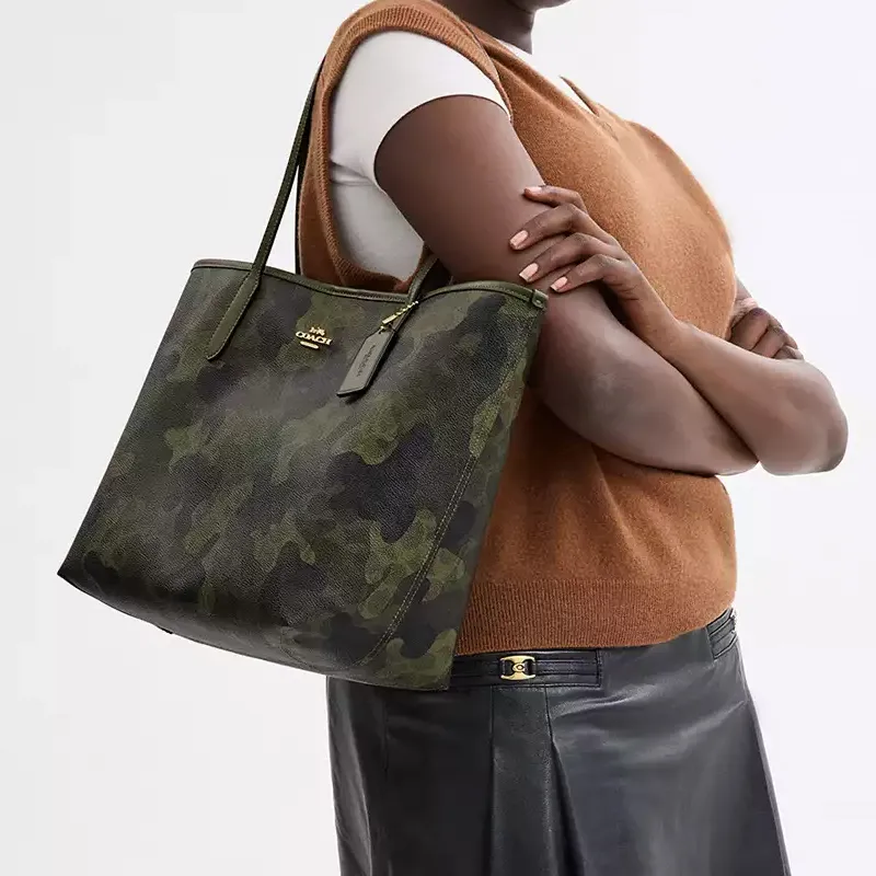 COACH City Coated Canvas Tote Bag, Shopping Bag, Handbag Tubas Women's Army Green-3