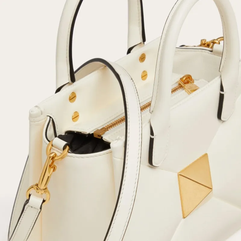 Valentino One Stud Lambskin Shoulder Bag, Crossbody Bag, Handbag Trumpets Women's Pearl White-3