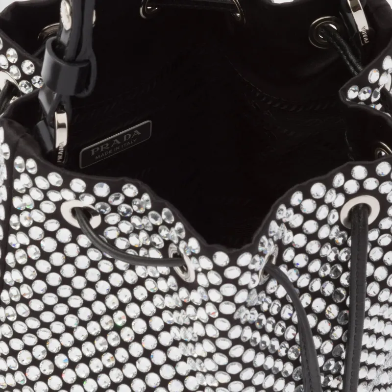 PRADA Fabric Bucket Bags Shoulder Bag Crossbody Bag Handbag Mini Women's Black-3