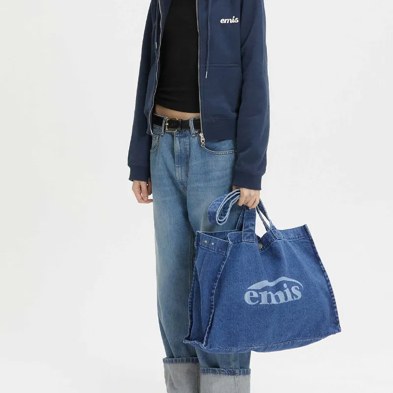 Emis Cotton Tote Bag, Shopping Bag, Handbag Tubas Women's Denim Blue-4