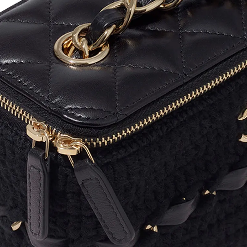 CHANEL 22c Early Spring Sheepskin Box Bag, Makeup Bag, Shoulder Bag, Crossbody Bag Tubas Women's Black-4
