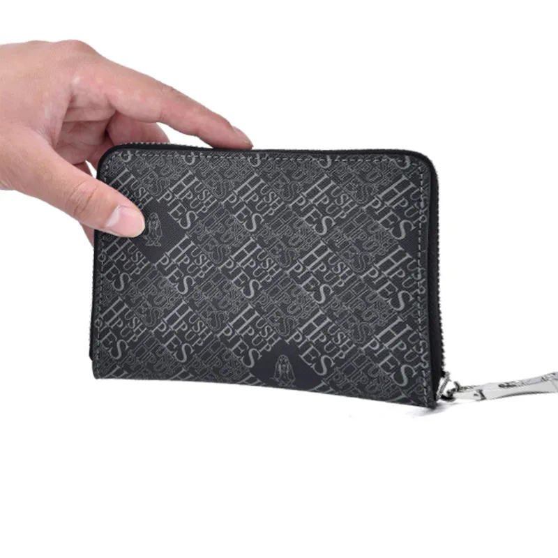 Hush Puppies PVC With Top Grain Cow Leather Coin Purse Key Pouch Card Holder Regular Men's Black-4