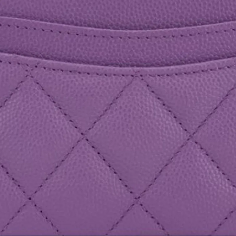 CHANEL Grained Shiny Calfskin Card Holder Regular Women's Purple-3
