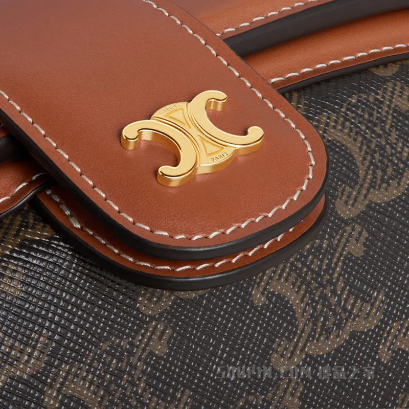 CELINE Triomphe Canvas With Calfskin Clutch Women's Black/Brown-3