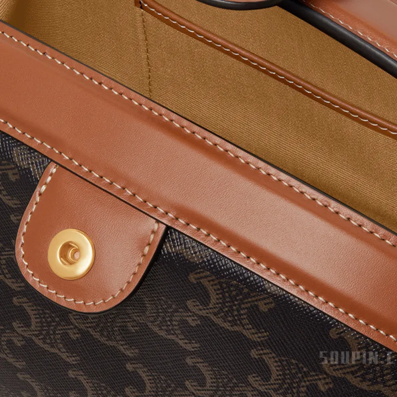 CELINE Triomphe Canvas With Calfskin Clutch Women's Black/Brown-4