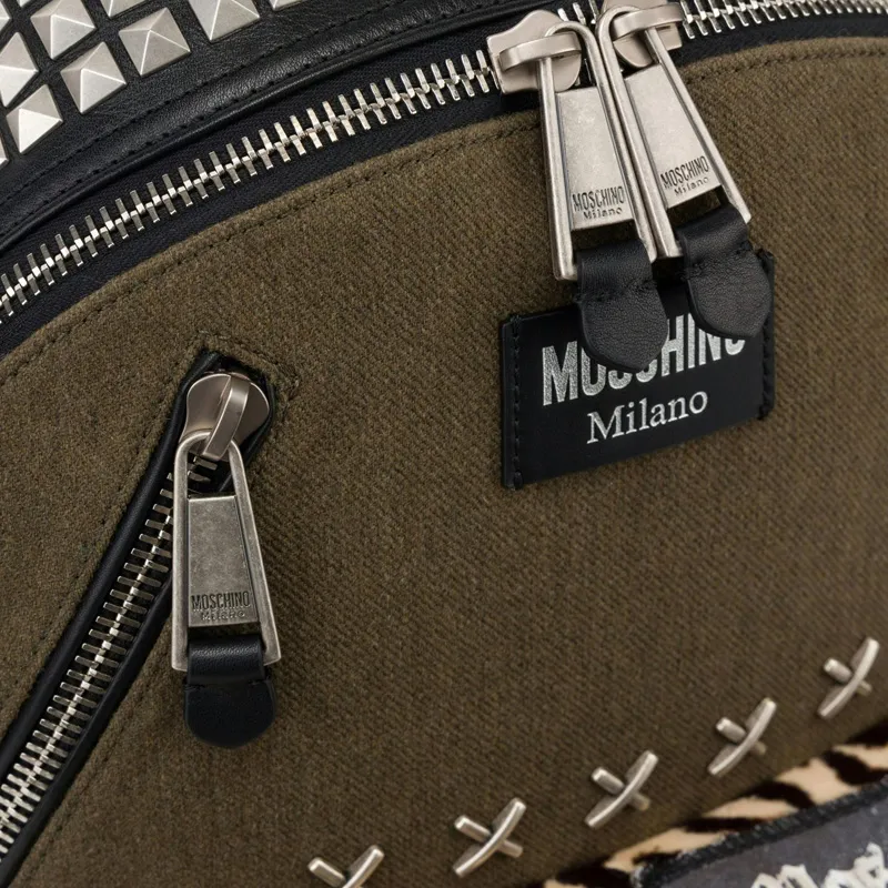 MOSCHINO Cow Leather With Fabric Backpack Regular Men's Olive Green-4