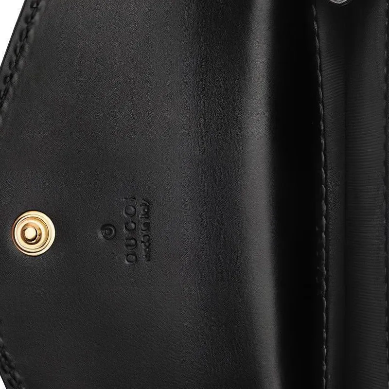GUCCI Leather Card Holder Women's Black-4