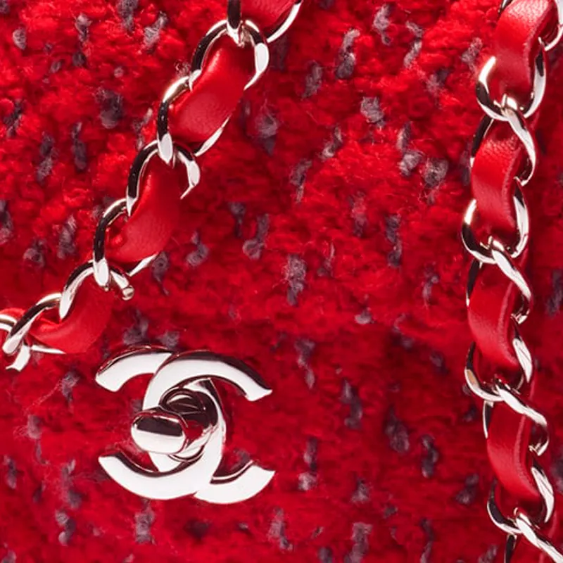 CHANEL Classic Flap CF Wool Twill Soft Woolen Shoulder Bag, Crossbody Bag Mini Women's Red-3