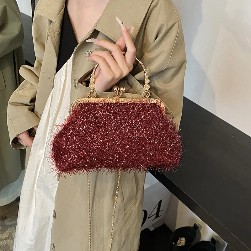 Yalu Mixed Fiber Shoulder Bag, Crossbody Bag, Handbag Regular Women's Black/Red-3
