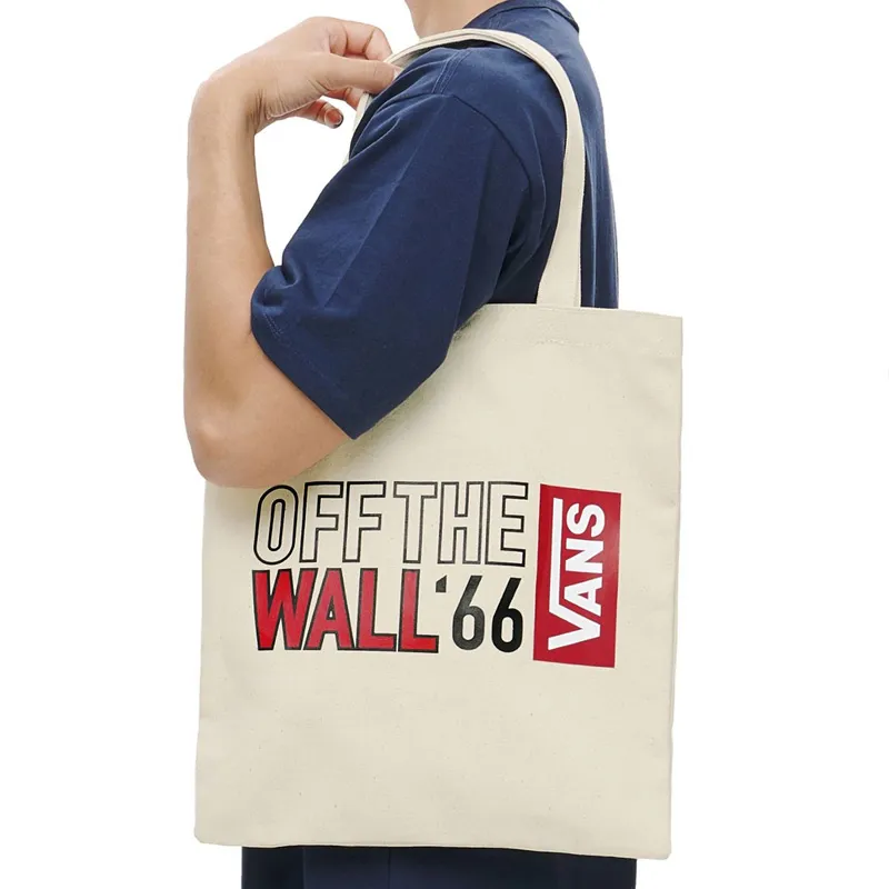 Vans Cotton Shopping Bag Shoulder Bag Handbag Regular Unisex Beige-5