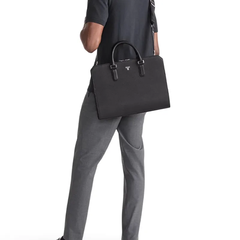 TUMI Cow Leather Portable One Shoulder Crossbody Briefcases Medium Size Men's Black-3