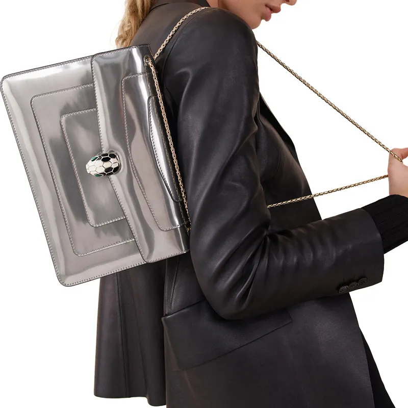 BVLGARI Serpenti Forever Cow Leather Chain Bag Crossbody Bag Shoulder Bag Women's Silver-3
