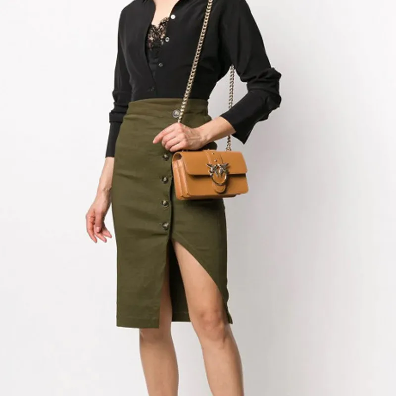 PINKO Cow Leather Chain Bag Swan Bag Shoulder Bag Crossbody Bag Small Size Women's Brown-2