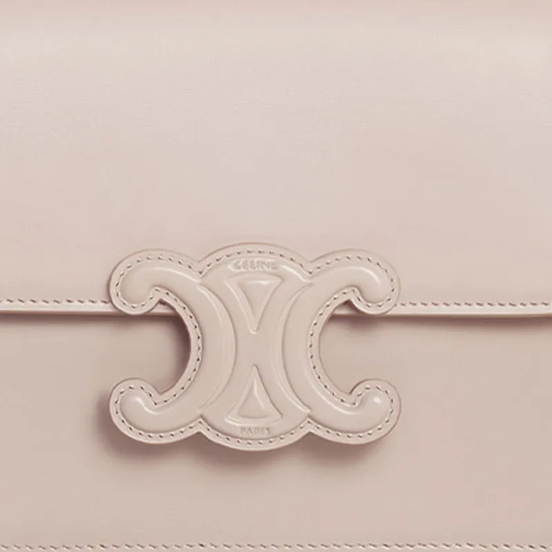 CELINE Cuir Triomphe Calfskin Crossbody Bag Shoulder Bag Medium Size Women's Light Pink-3
