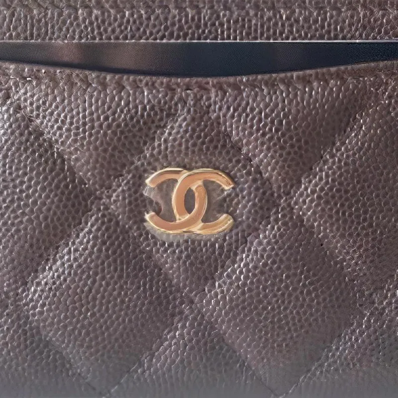 CHANEL Cow Leather Card Holder Unisex Dark Brown-3