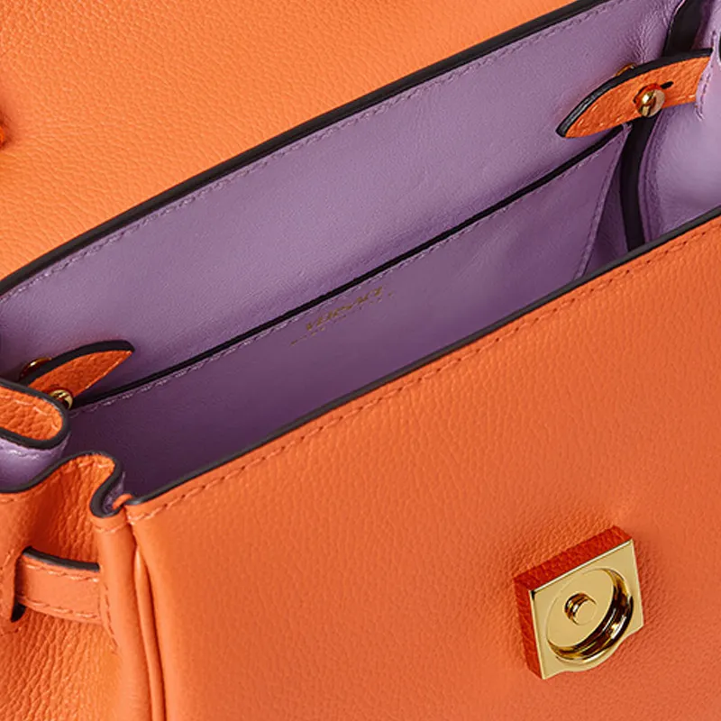 VERSACE La Medusa Cow Leather Shoulder Bag Crossbody Bag Handbag Small Size Women's Orange-3