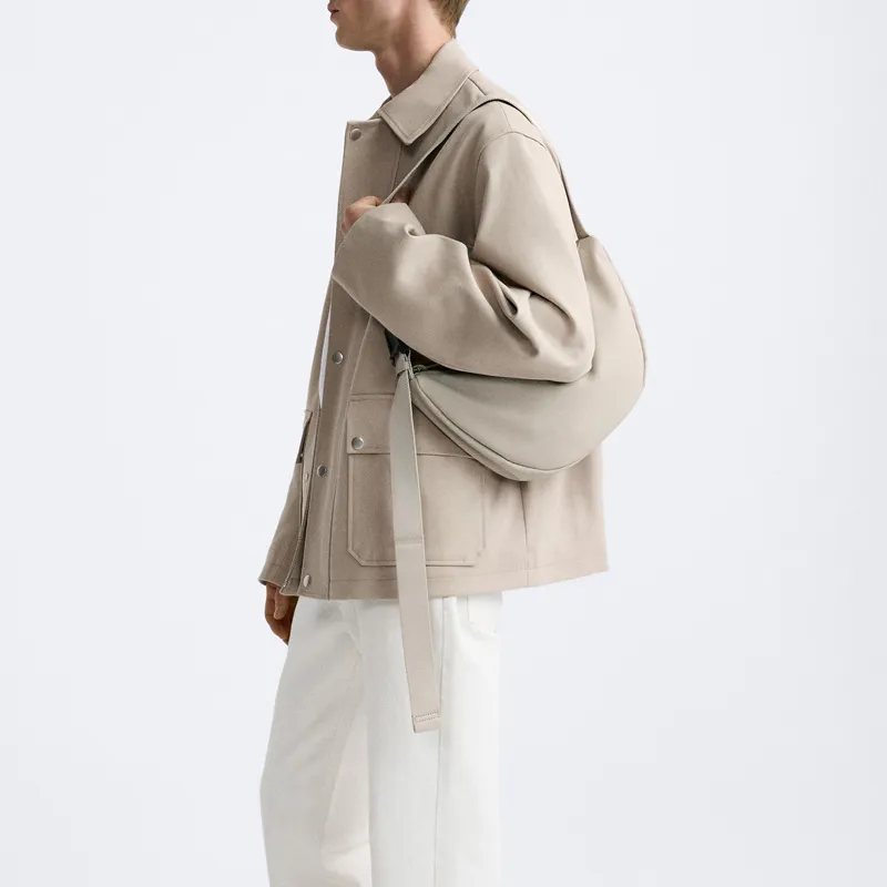 ZARA Polyurethane Shoulder Bag Crossbody Bag Mini Men's Pearl Gray-4