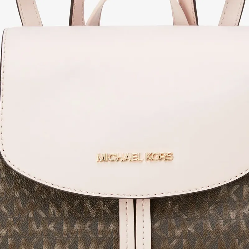 MICHAEL KORS Jet Set Artificial Leather Backpack Medium Size Women's Dark Brown/Light Pink-1