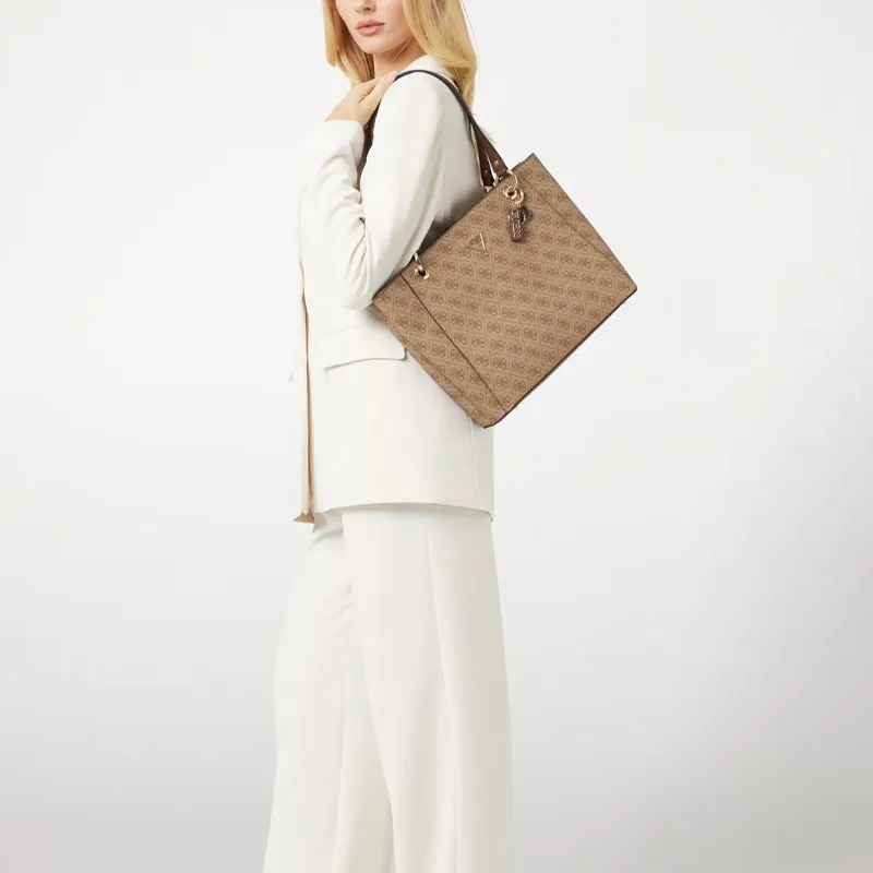 GUESS Artificial Leather Tote Bag Shopping Bag Shoulder Bag Handbag Women's Brown-4