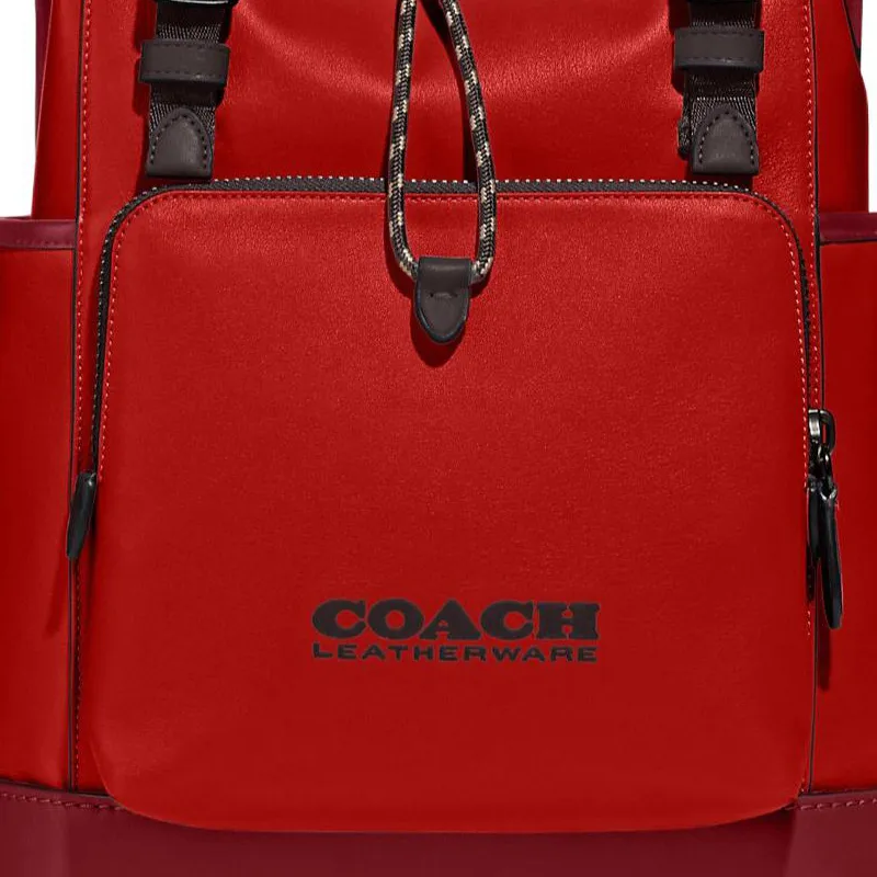 COACH League Cow Leather With Textile Backpack Large Size Men's Red-4