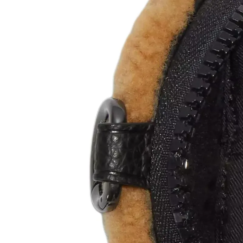 COACH Shearling With Leather Round Shaped Bag Coin Purse Unisex Brown & Black-4