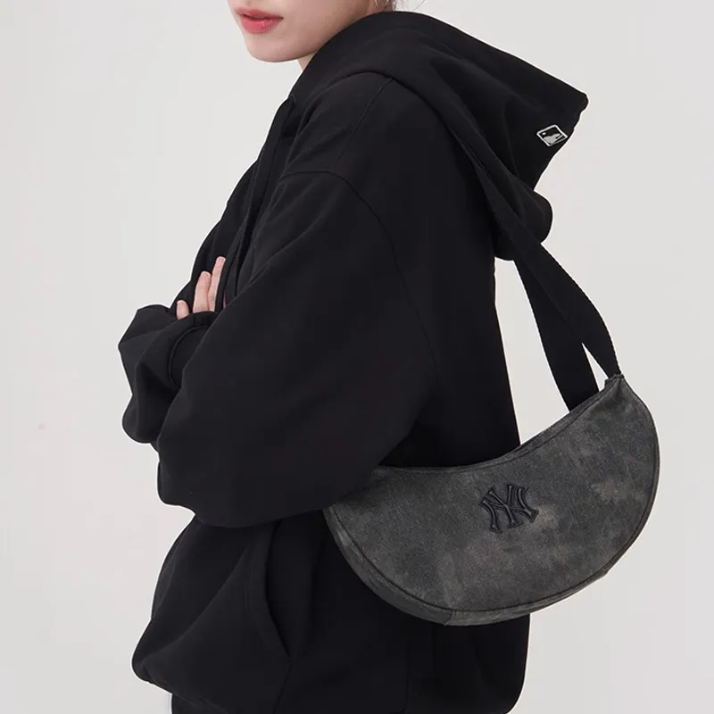 MLB Denim Shoulder Bag Unisex Charcoal Gray/Linen Sandy Brown-6