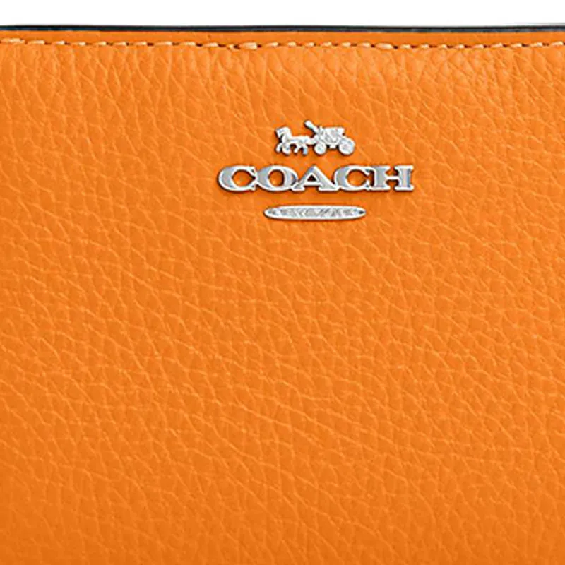 COACH Snap Wallet Pebbled Leather With Canvas Accents Coin Purses Wallets Women's Bright Orange-3