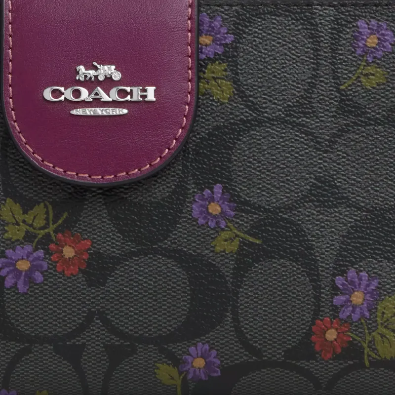 COACH Wallet Canvas With Leather Wrist Wallets Clutches Small Size Women's Graphite Deep Raspberry-4