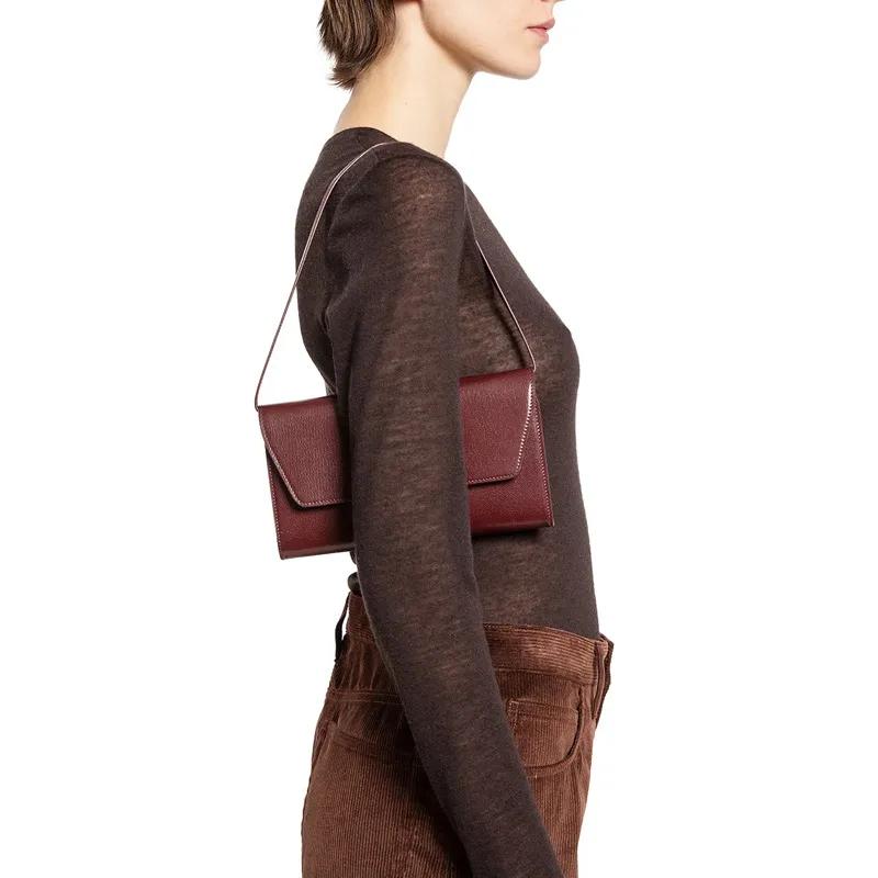 THE ROW Cow Leather Clutch Shoulder Bag Unisex Burgundy-4