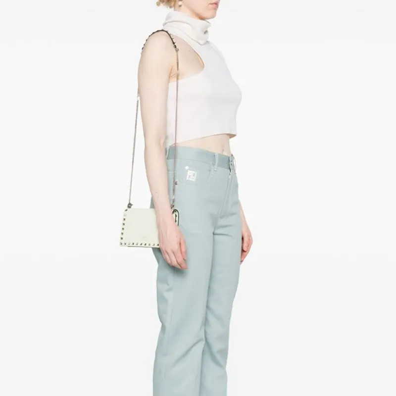 Valentino Rockstud Calfskin Envelope Bag Shoulder Bags Mini Women's Light Green-4